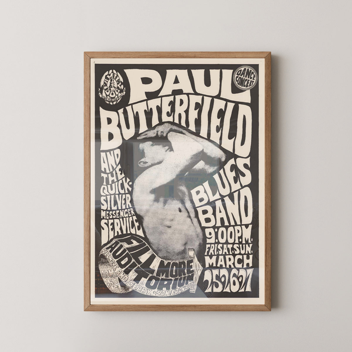 Paul Butterfield Concert Poster – Blues Wall Art – light wood frame mockup