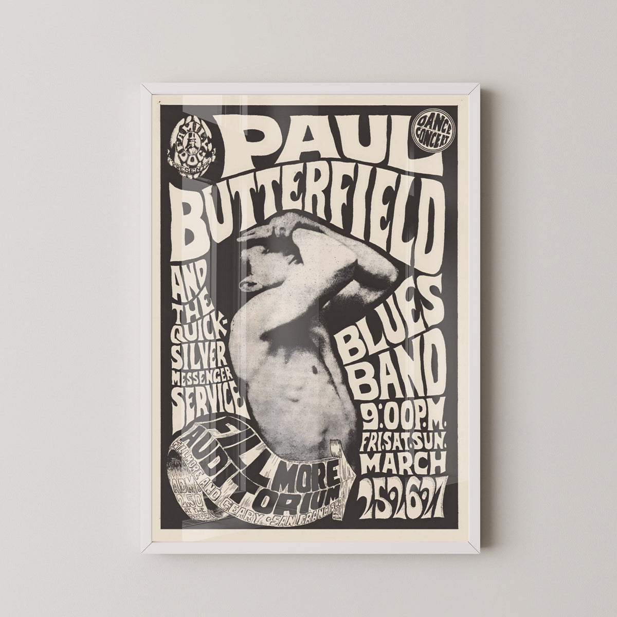 Paul Butterfield Concert Poster – Blues Wall Art – white frame mockup