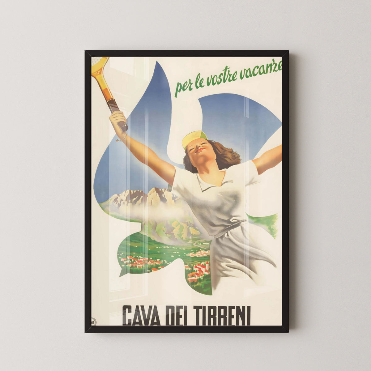 Salerno Vintage Tennis Tournament Poster – black frame mockup
