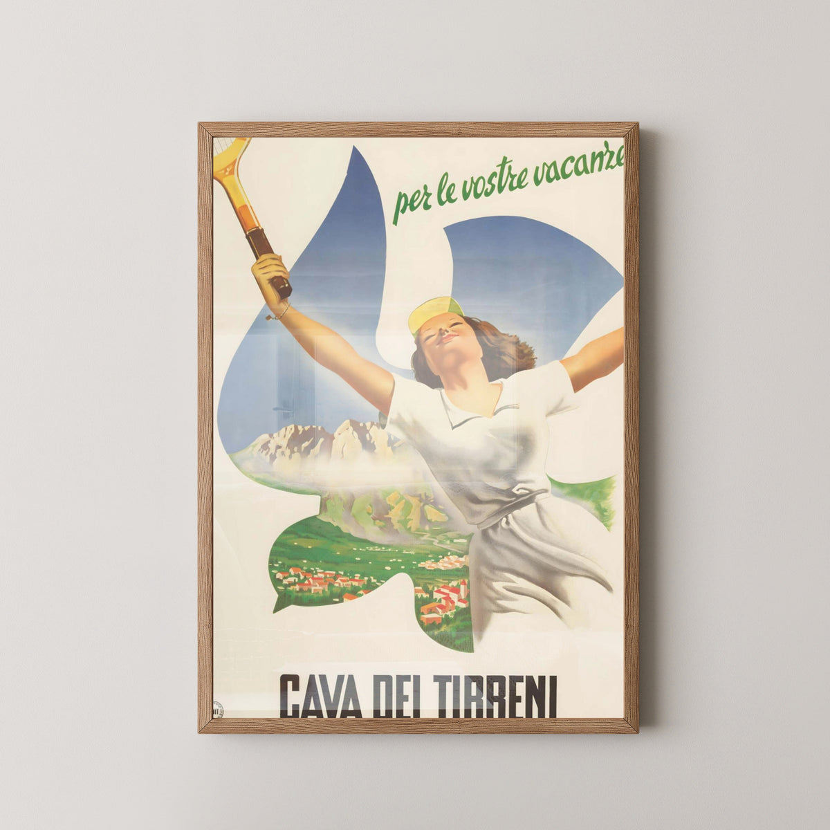 Salerno Vintage Tennis Tournament Poster – light wood frame mockup