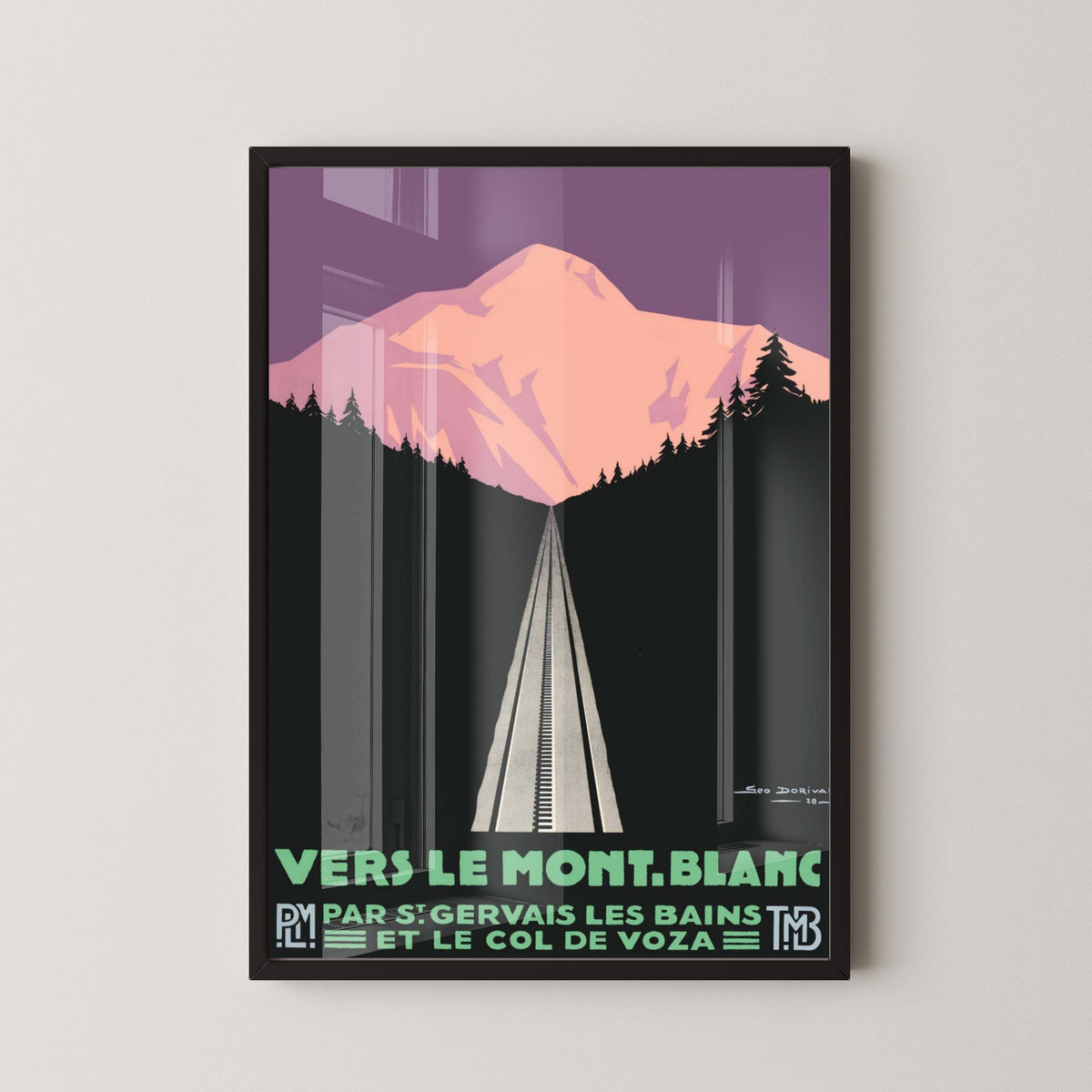 Mont Blanc Vintage Travel Poster – Alpine Mountain Art – black frame mockup