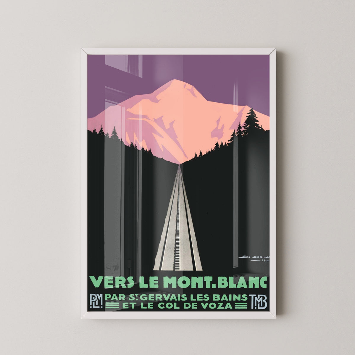 Mont Blanc Vintage Travel Poster – Alpine Mountain Art – white frame mockup