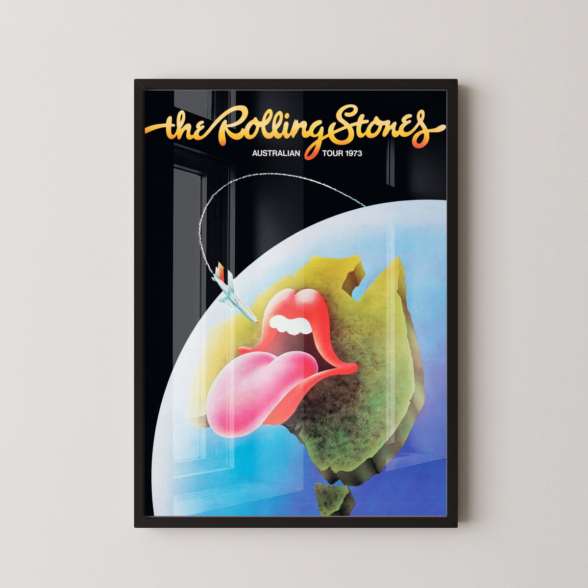 Rolling Stones Australia Tour Poster – Vintage Rock Art – black frame mockup