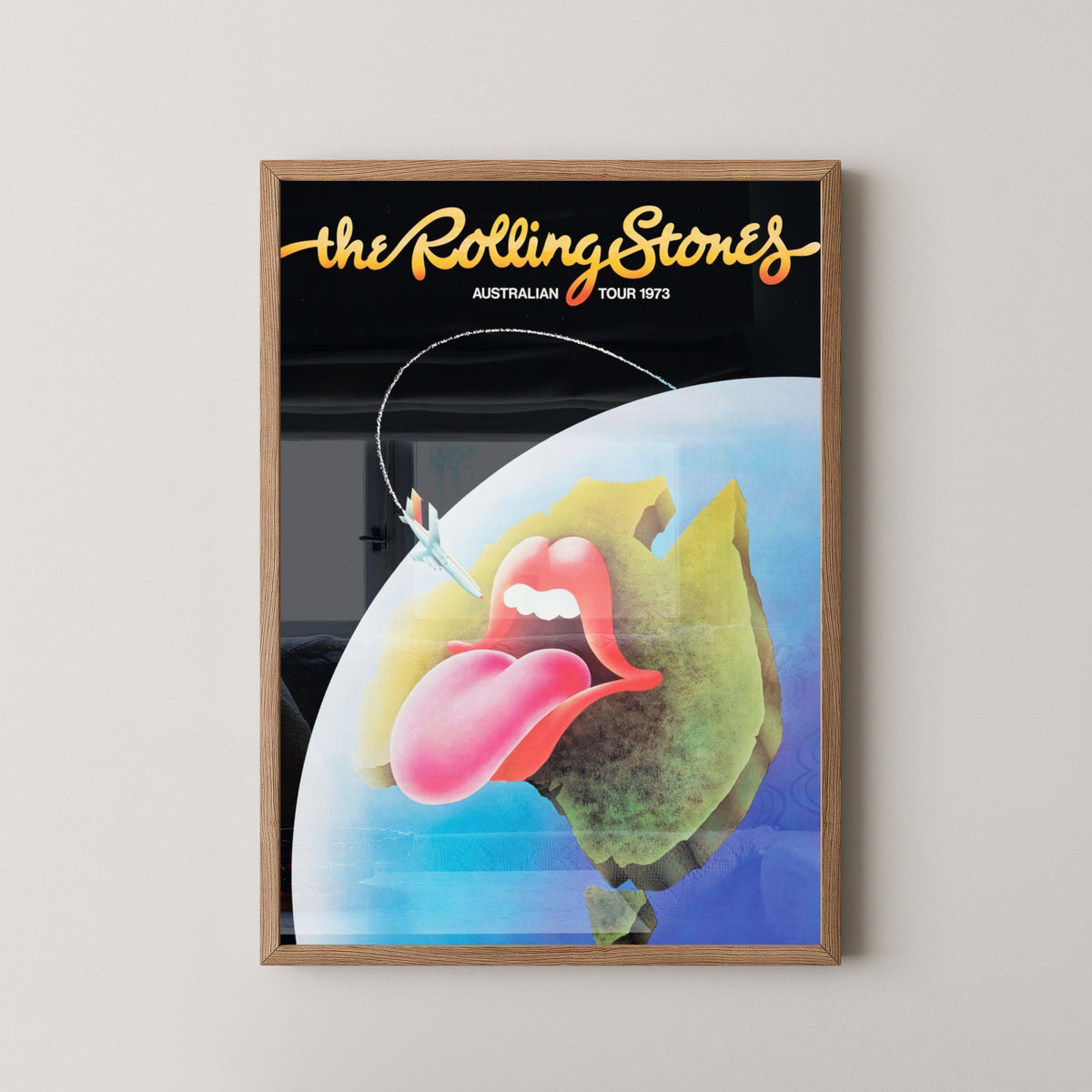Rolling Stones Australia Tour Poster – Vintage Rock Art – light wood frame mockup
