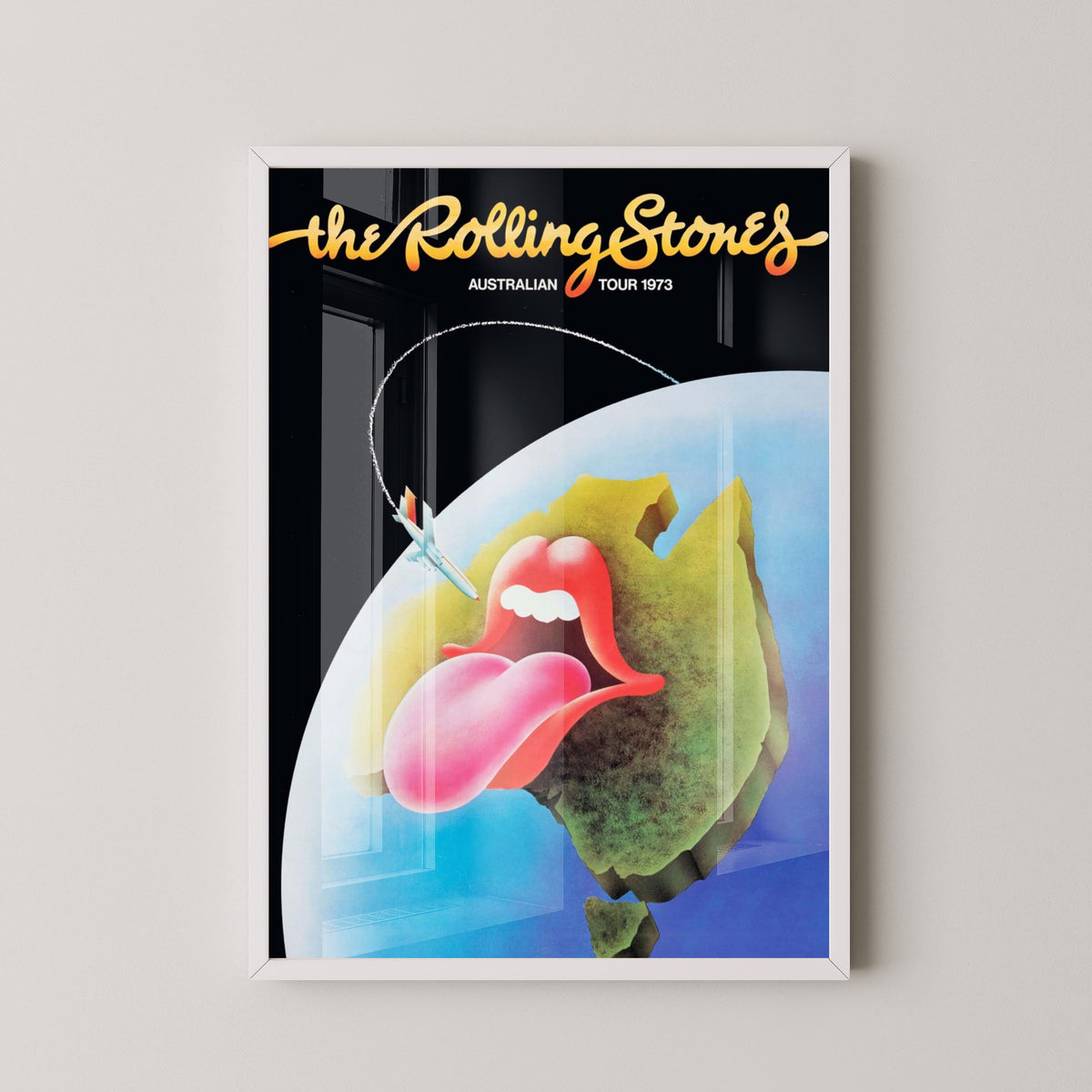 Rolling Stones Australia Tour Poster – Vintage Rock Art – white frame mockup