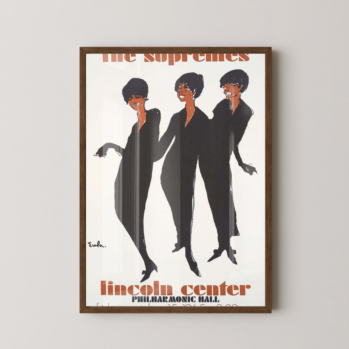 The Supremes Lincoln Center Concert Poster – dark wood frame mockup