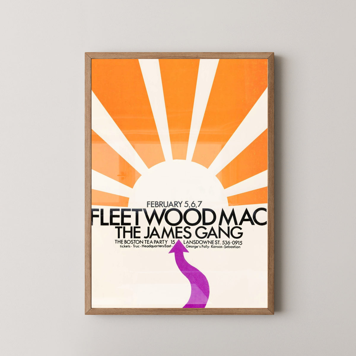 Fleetwood Mac Boston Concert Poster – light wood frame mockup