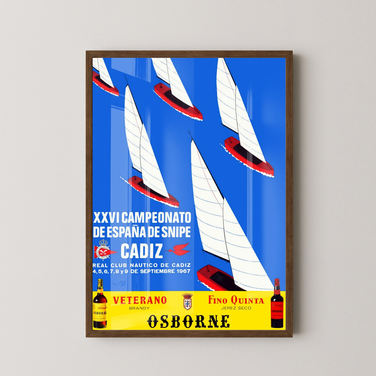 Cádiz Boat Race Poster – Osborne Sailing Advertisement – dark wood frame mockup
