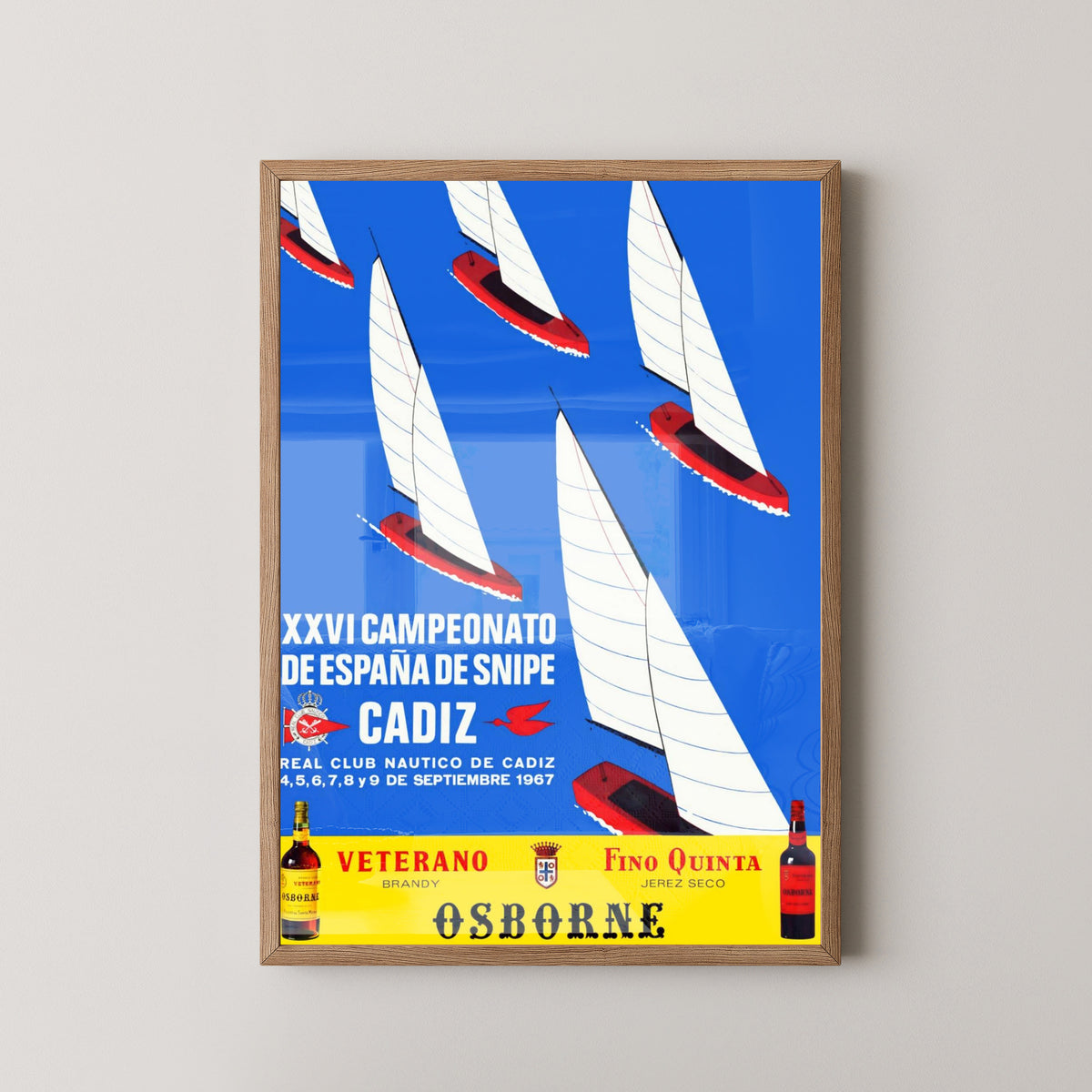 Cádiz Boat Race Poster – Osborne Sailing Advertisement – light wood frame mockup