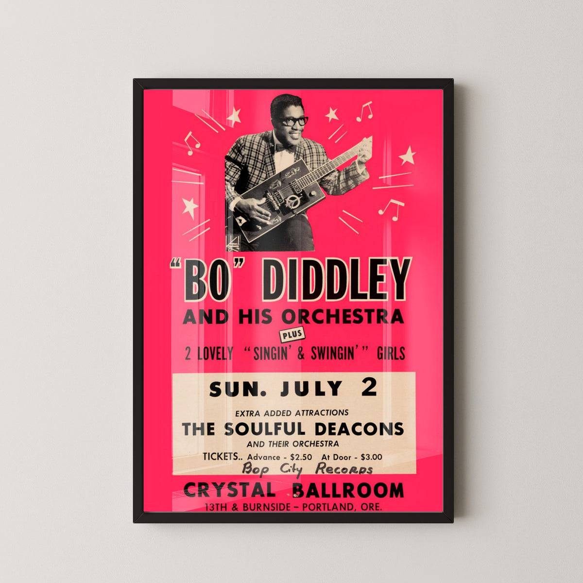 Bo Diddley Vintage Poster – Rock & Roll Music Art – black frame mockup