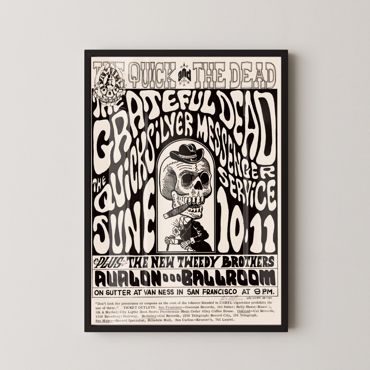 Grateful Dead 1967 Concert Poster – Psychedelic Rock Art – black frame mockup