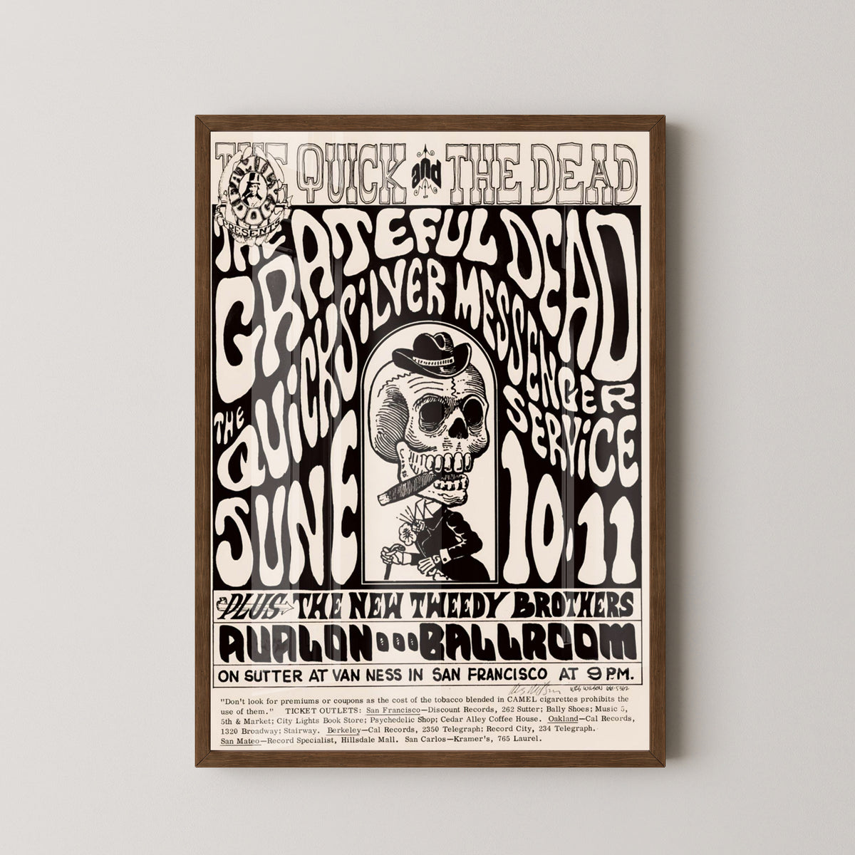 Grateful Dead 1967 Concert Poster – Psychedelic Rock Art – dark wood frame mockup