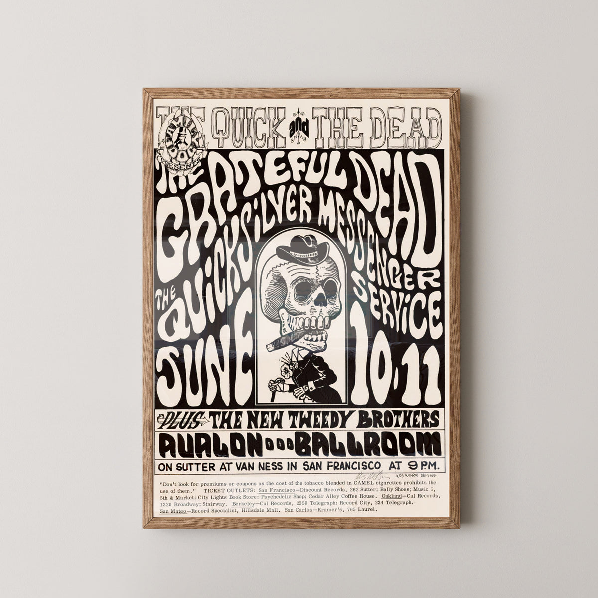 Grateful Dead 1967 Concert Poster – Psychedelic Rock Art – light wood frame mockup