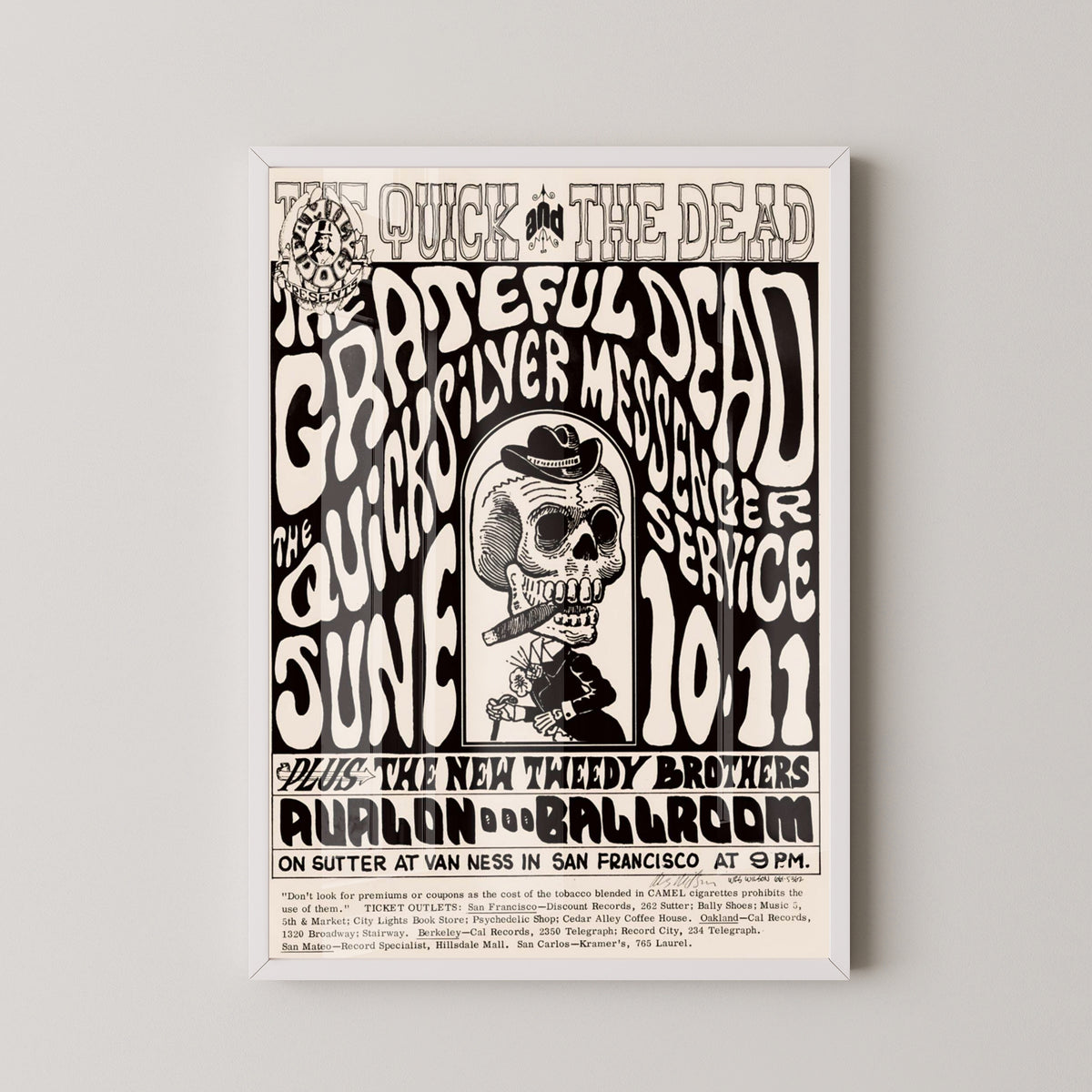 Grateful Dead 1967 Concert Poster – Psychedelic Rock Art – white frame mockup