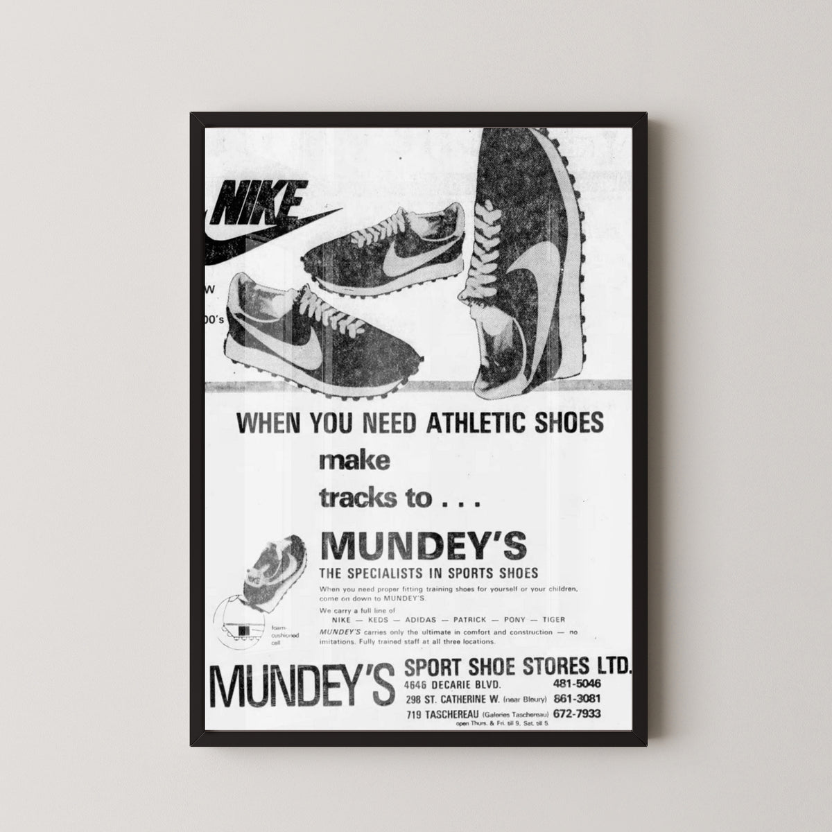 Nike Daybreak 1976 Advertisement Poster – black frame mockup