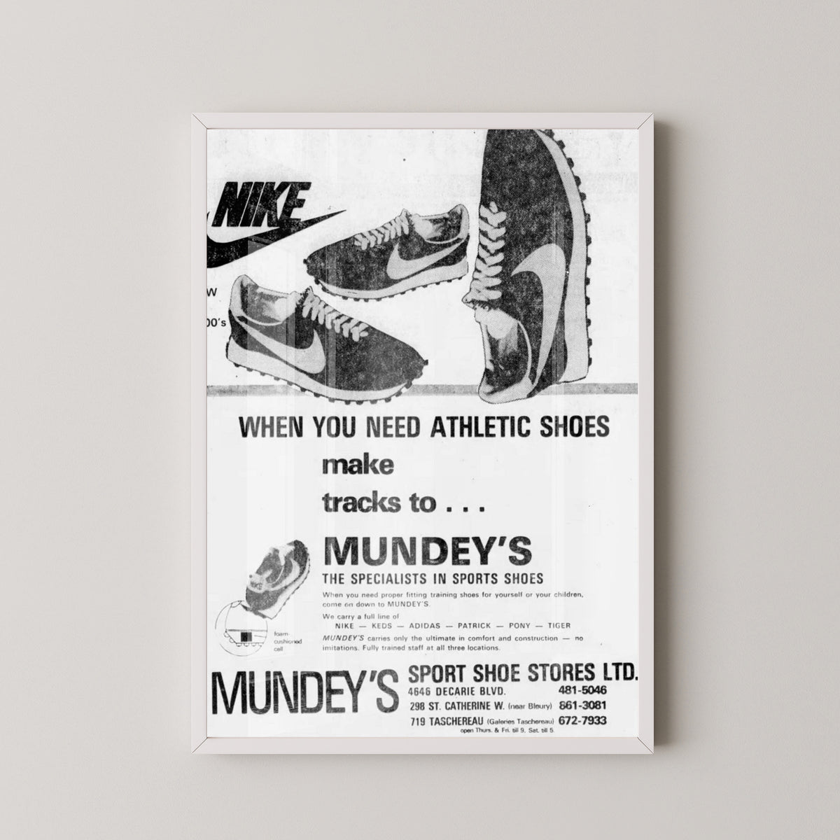 Nike Daybreak 1976 Advertisement Poster – white frame mockup