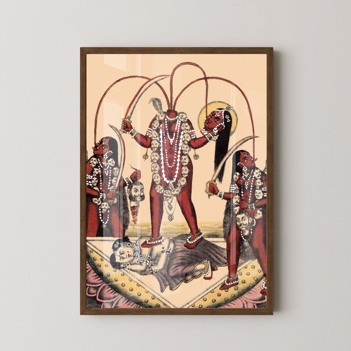 Chinnamastā Goddess Poster – Hindu Tantric Art – dark wood frame mockup