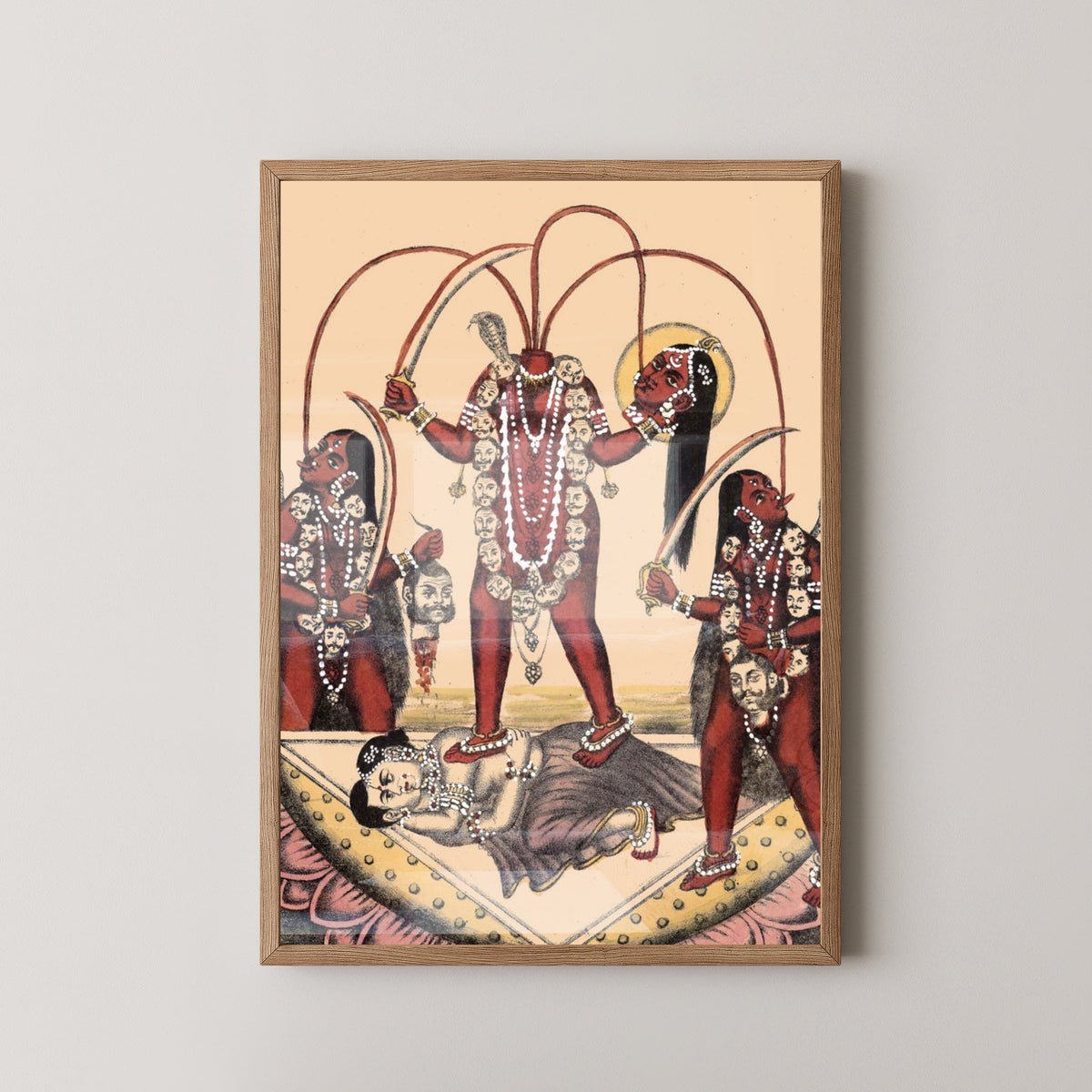 Chinnamastā Goddess Poster – Hindu Tantric Art – light wood frame mockup