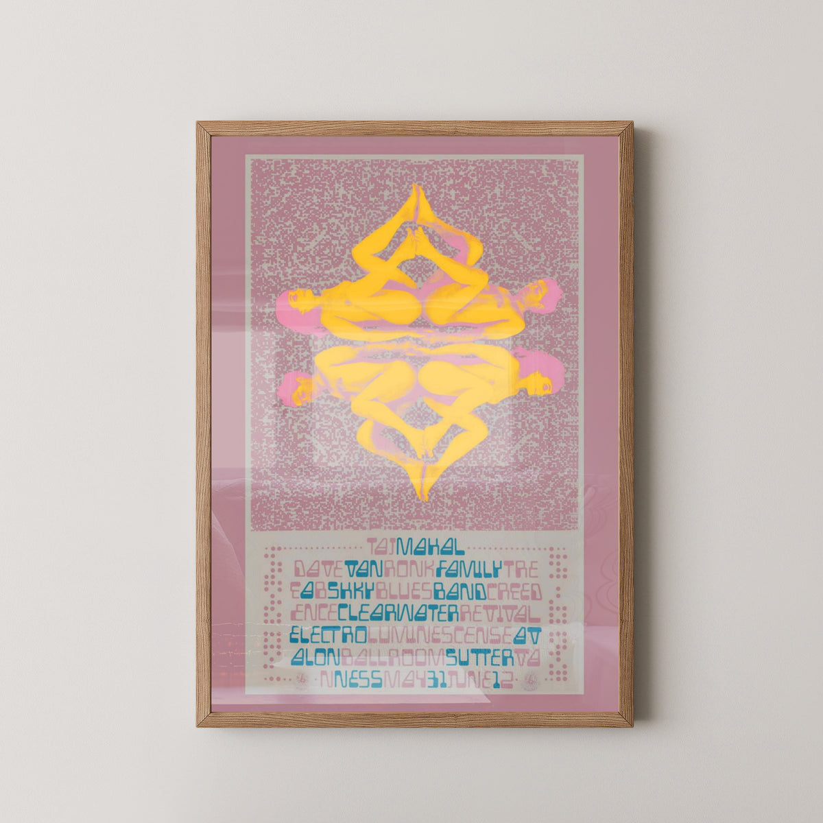 Creedence Clearwater Revival 1968 Concert Poster – light wood frame mockup
