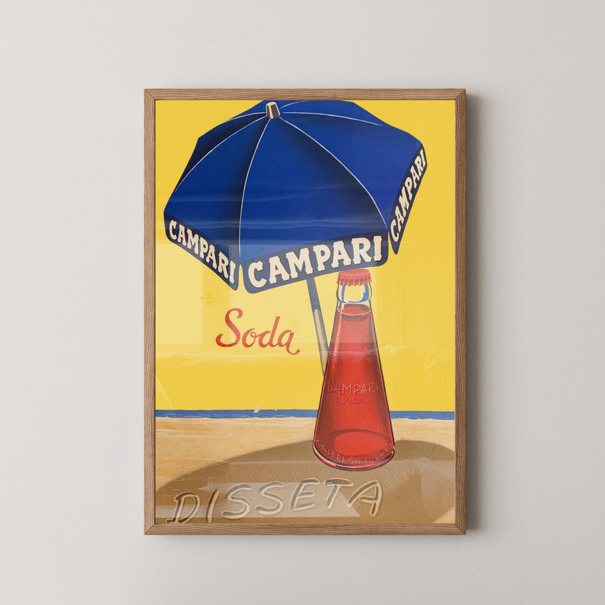 Campari Soda Vintage Poster – Italian Aperitivo Art – light wood frame mockup