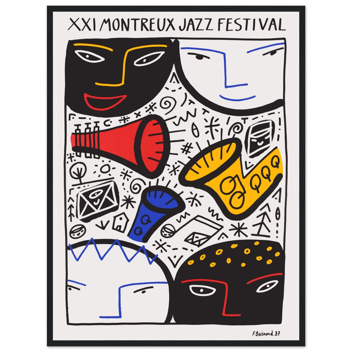 Montreux Jazz Festival 1987 Poster – Swiss Jazz Art – black frame mockup