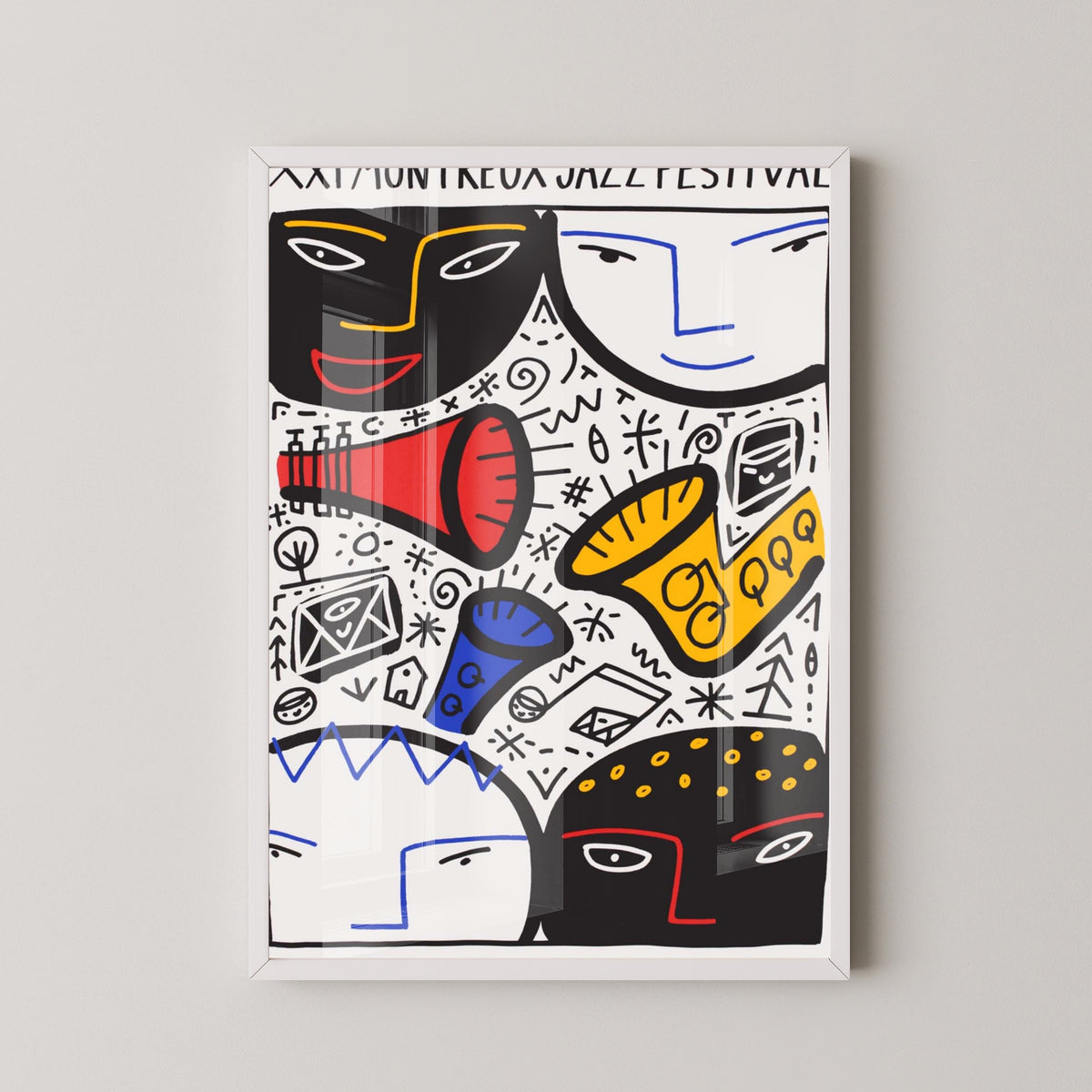 Montreux Jazz Festival 1987 Poster – Swiss Jazz Art – white frame mockup