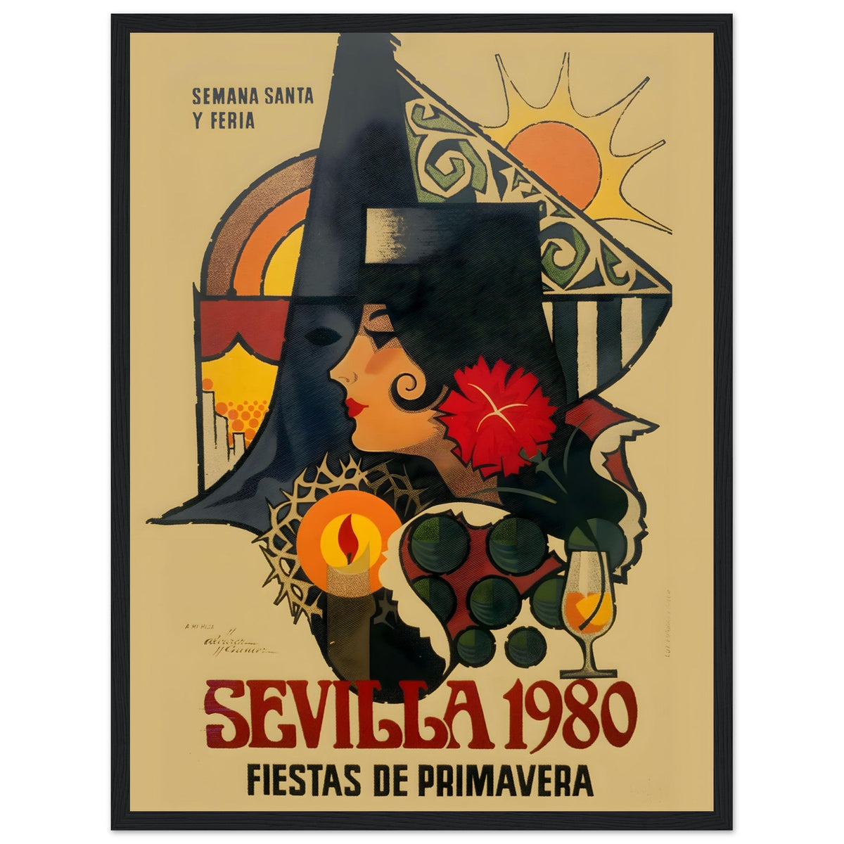 Seville Semana Santa Vintage Poster – black frame mockup