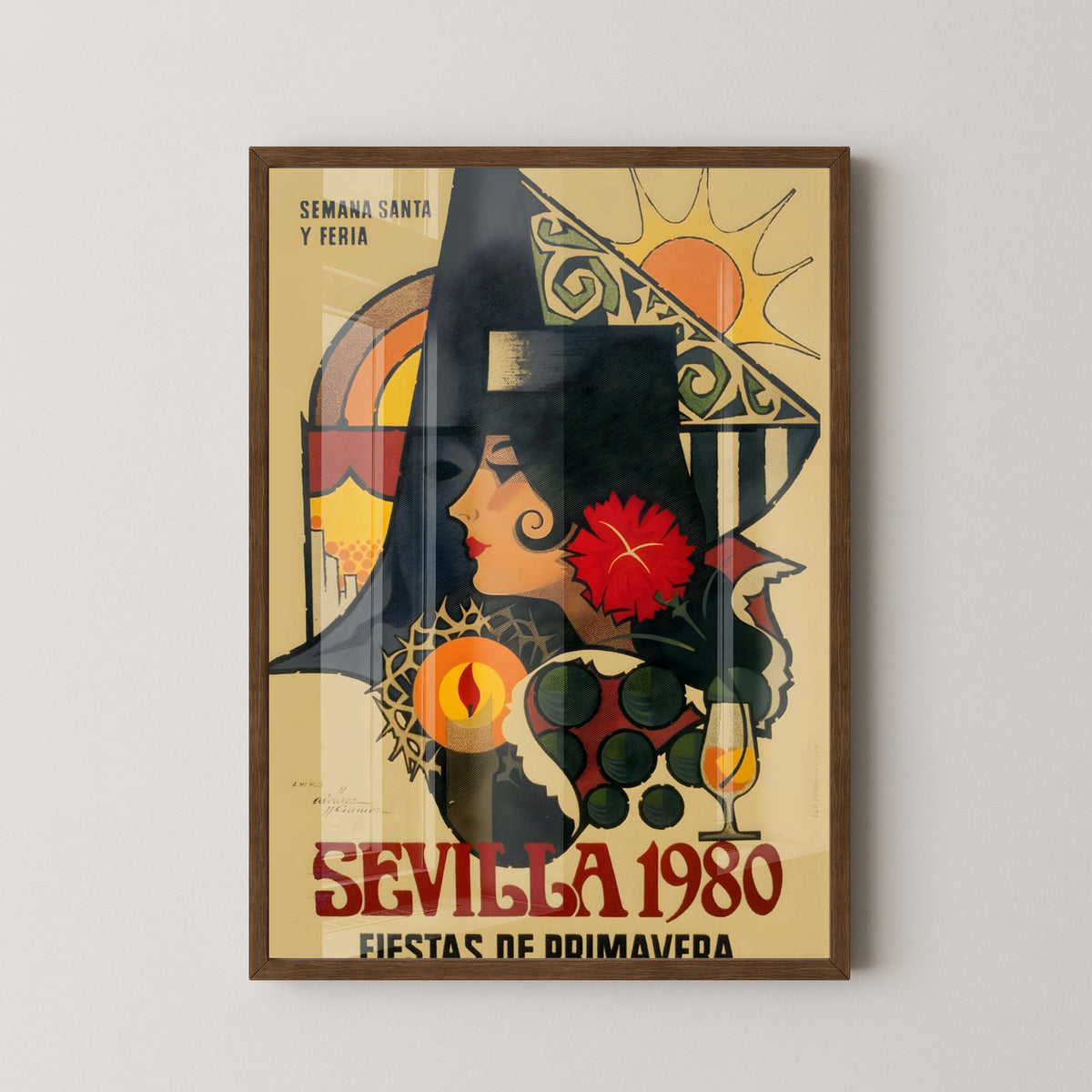 Seville Semana Santa Vintage Poster – dark wood frame mockup