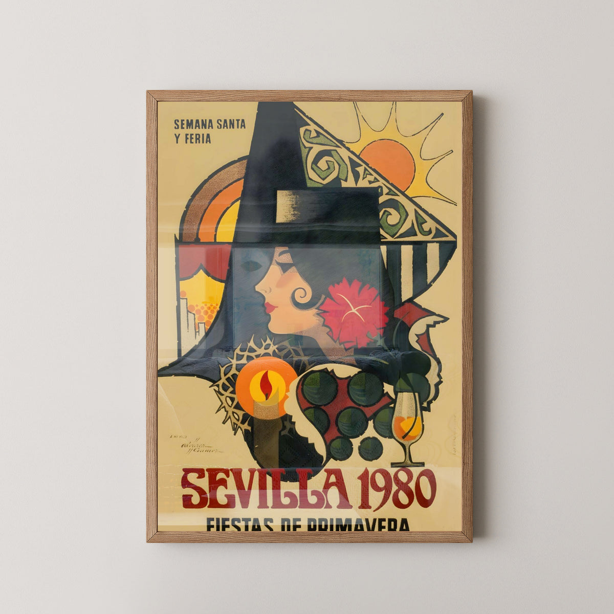 Seville Semana Santa Vintage Poster – light wood frame mockup