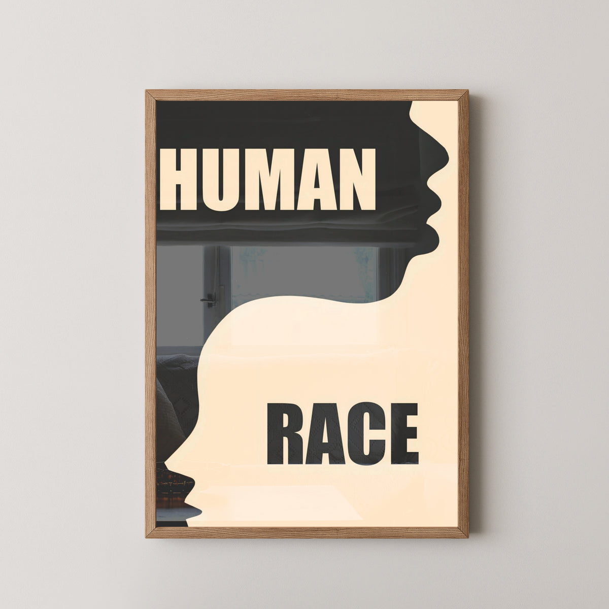 Human Race Yin Yang Symbol Poster – light wood frame mockup