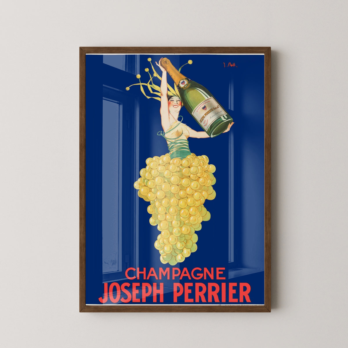 Joseph Perrier Champagne Poster | Vintage Bar Art – dark wood frame mockup