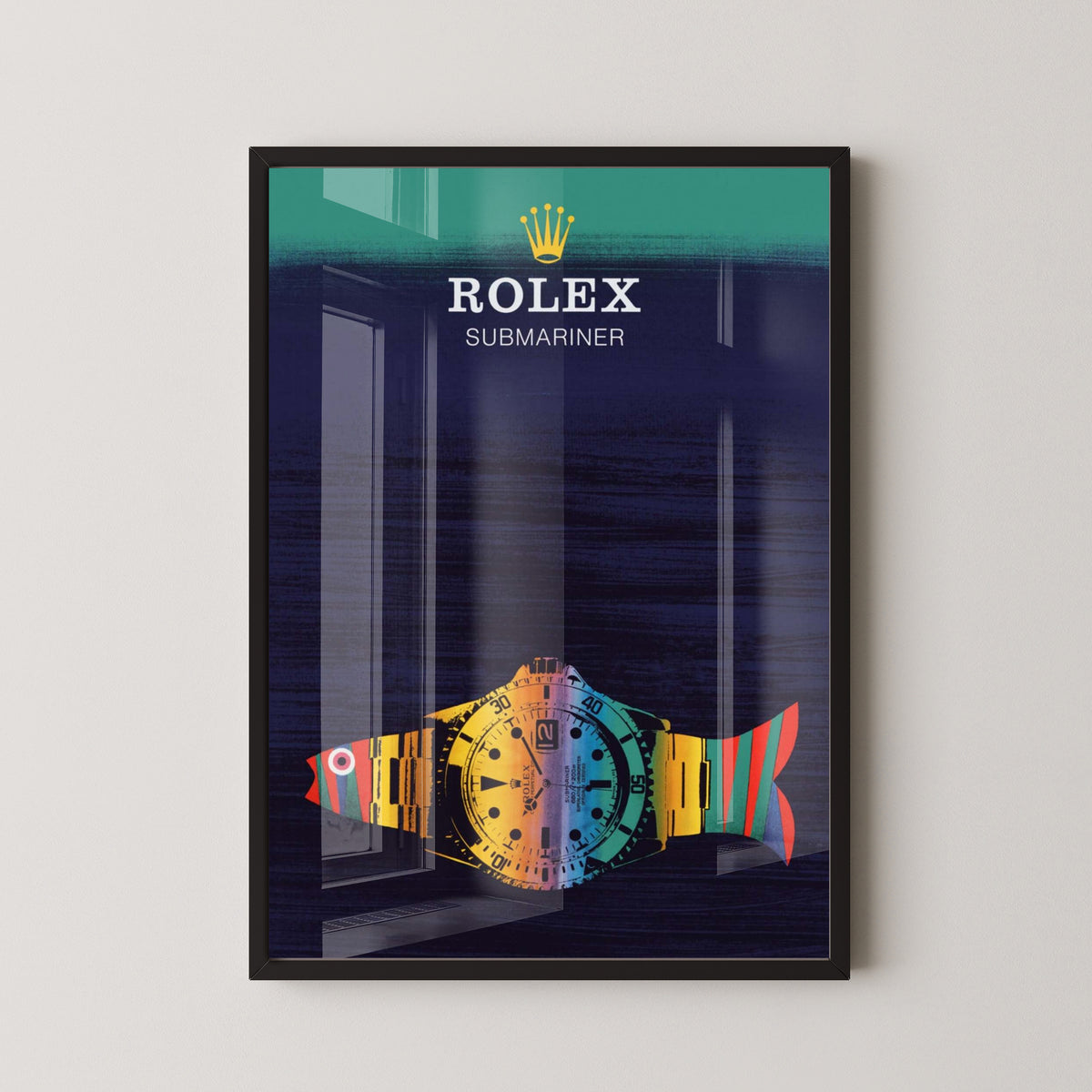 Rolex Submariner Retro Illustration Poster – black frame mockup