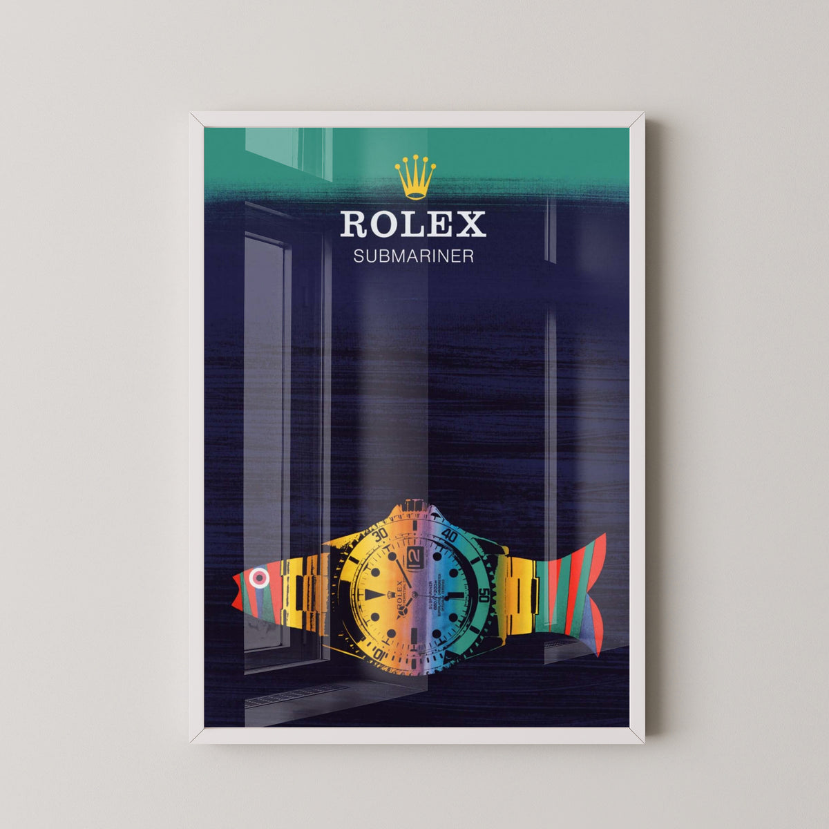 Rolex Submariner Retro Illustration Poster – white frame mockup