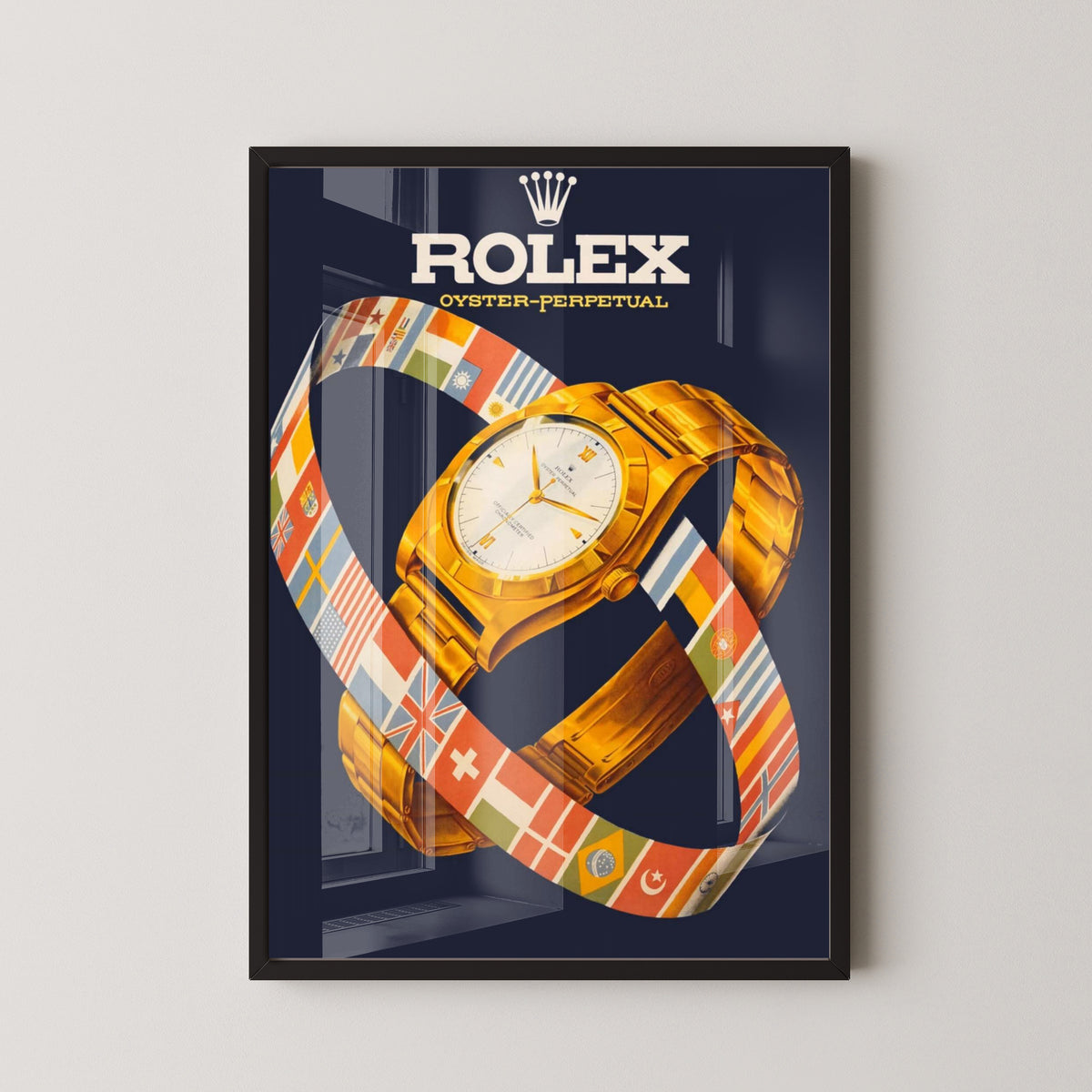 Rolex Oyster Perpetual Poster – Vintage Watch Art – black frame mockup