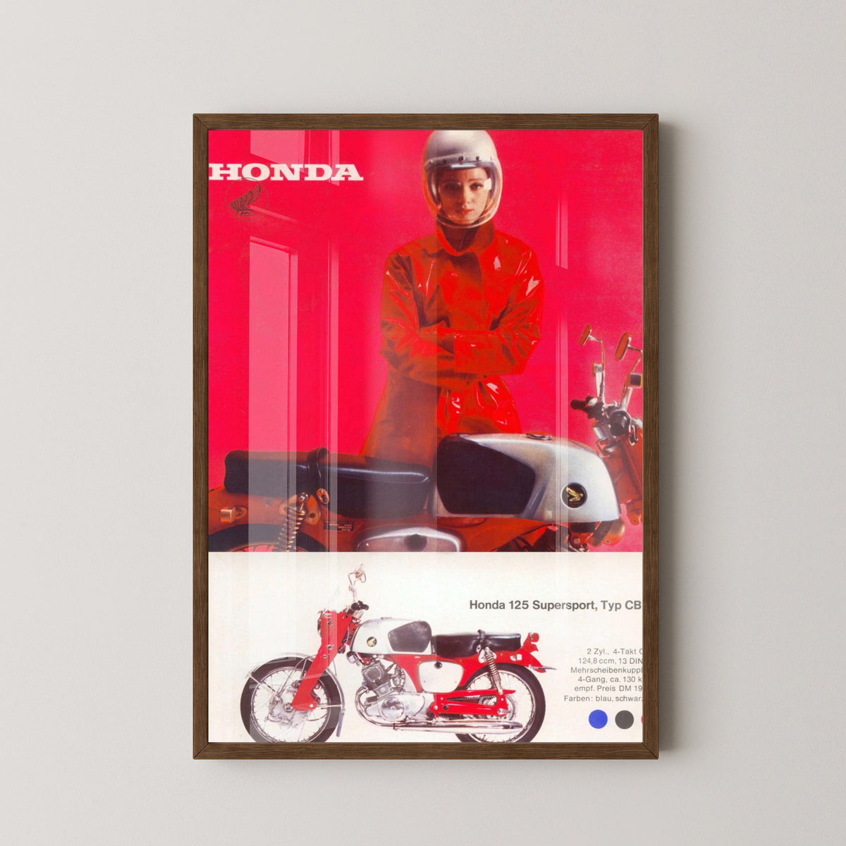 Honda CB92 Benly Super Sport Poster – dark wood frame mockup