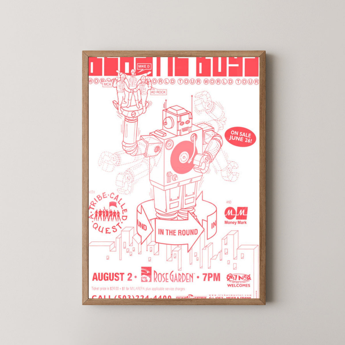Beastie Boys Intergalactic Poster – Hip-Hop Wall Art – light wood frame mockup