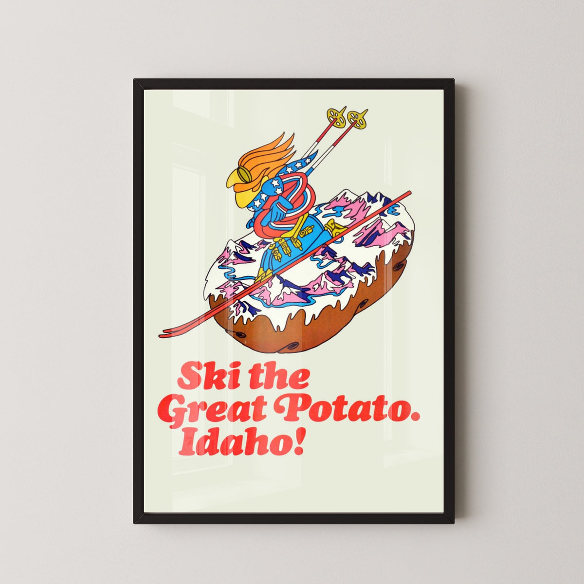 Ski the Great Potato Idaho Poster – Vintage Ski Art – black frame mockup
