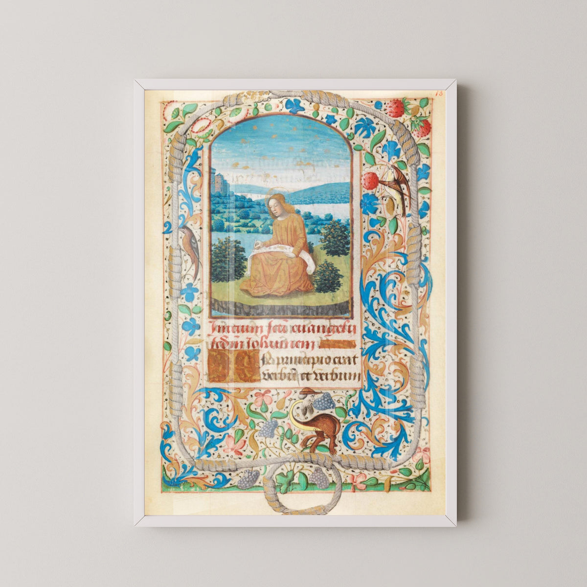 Medieval French Christian Codex Poster – Manuscript Art – white frame mockup