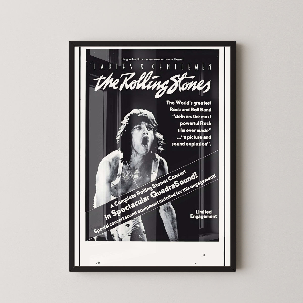 Mick Jagger Vintage Poster – Rolling Stones Portrait Art – black frame mockup