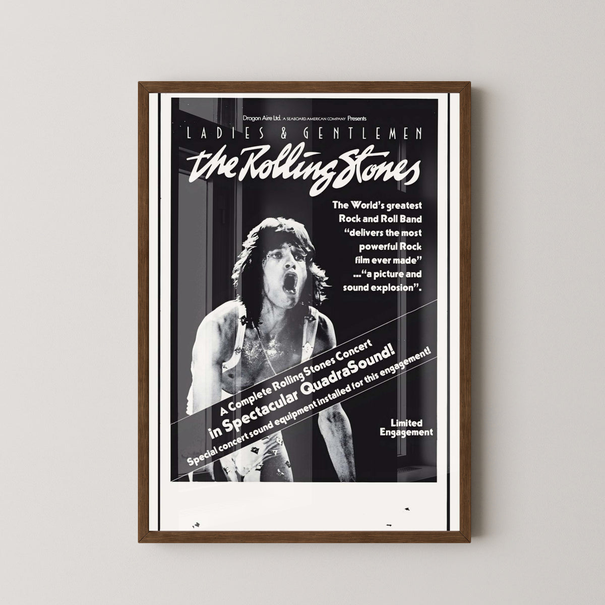 Mick Jagger Vintage Poster – Rolling Stones Portrait Art – dark wood frame mockup