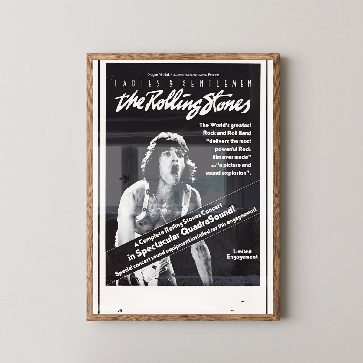 Mick Jagger Vintage Poster – Rolling Stones Portrait Art – light wood frame mockup