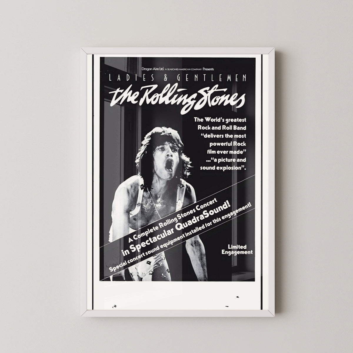 Mick Jagger Vintage Poster – Rolling Stones Portrait Art – white frame mockup