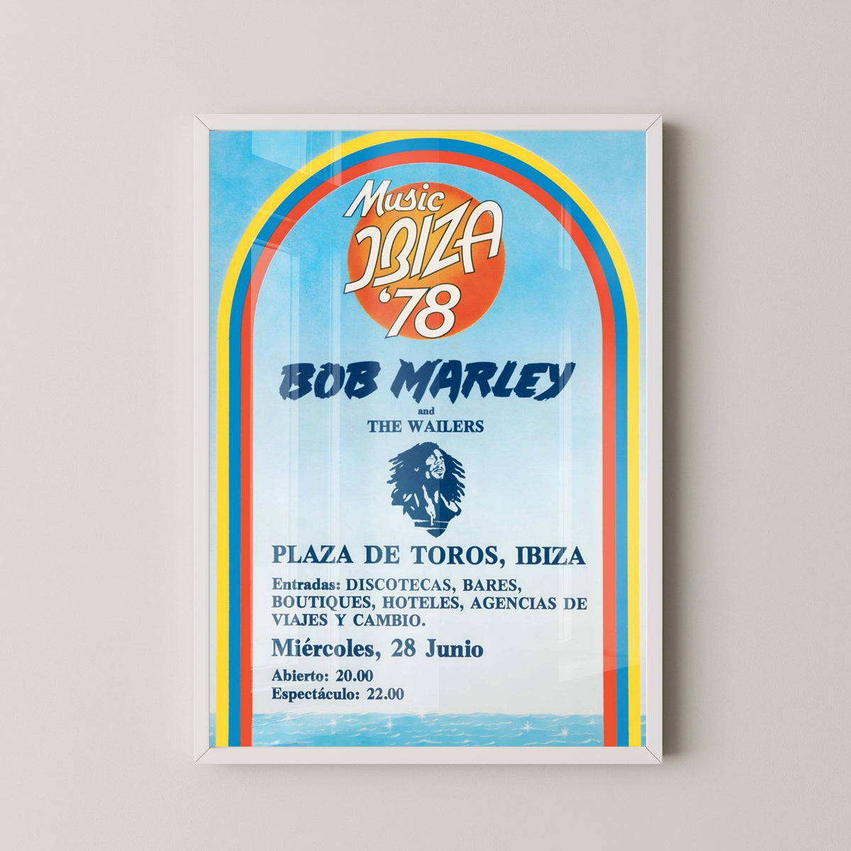 Bob Marley Ibiza Concert Poster – Vintage Reggae Art – white frame mockup
