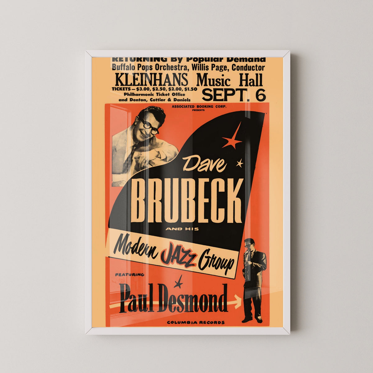 Dave Brubeck Vintage Poster – Cool Jazz Music Art – white frame mockup