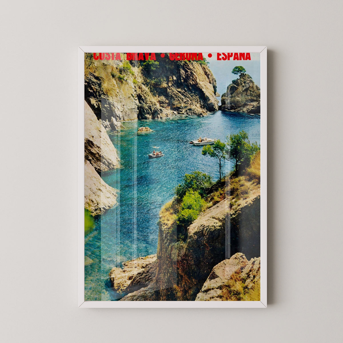 Costa Brava Vintage Coastal Travel Poster – white frame mockup