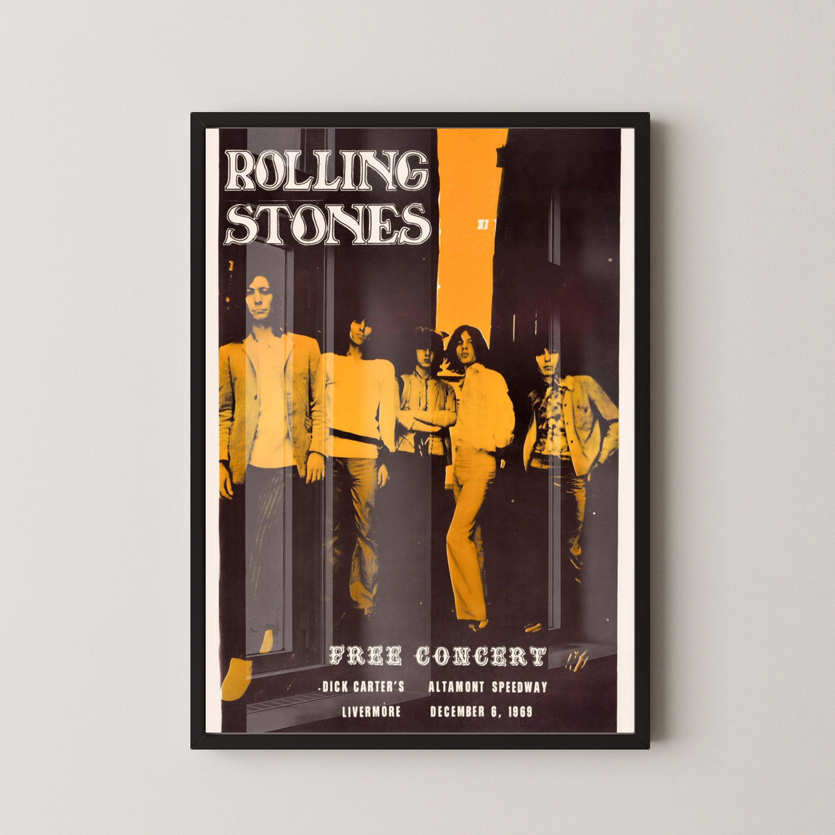 Rolling Stones 1969 Concert Poster – Vintage Rock Art – black frame mockup