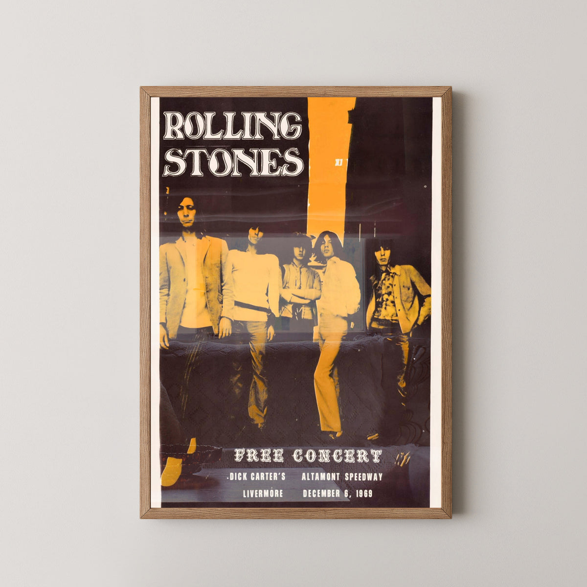 Rolling Stones 1969 Concert Poster – Vintage Rock Art – light wood frame mockup