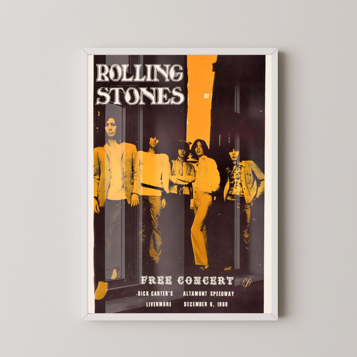 Rolling Stones 1969 Concert Poster – Vintage Rock Art – white frame mockup
