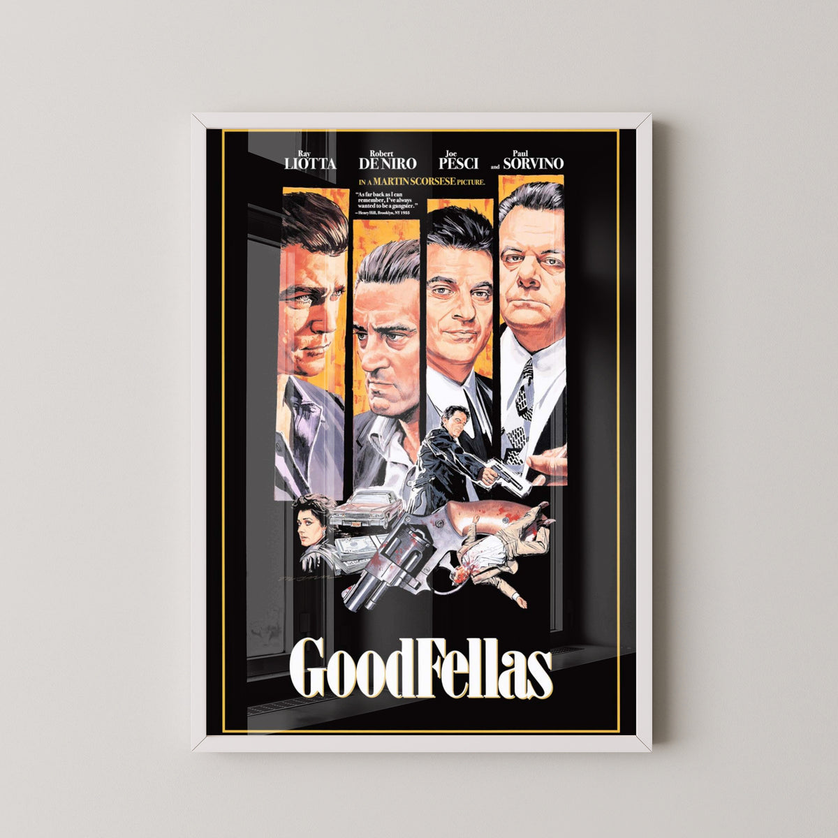 Goodfellas Character Poster – Classic Gangster Film Art – white frame mockup