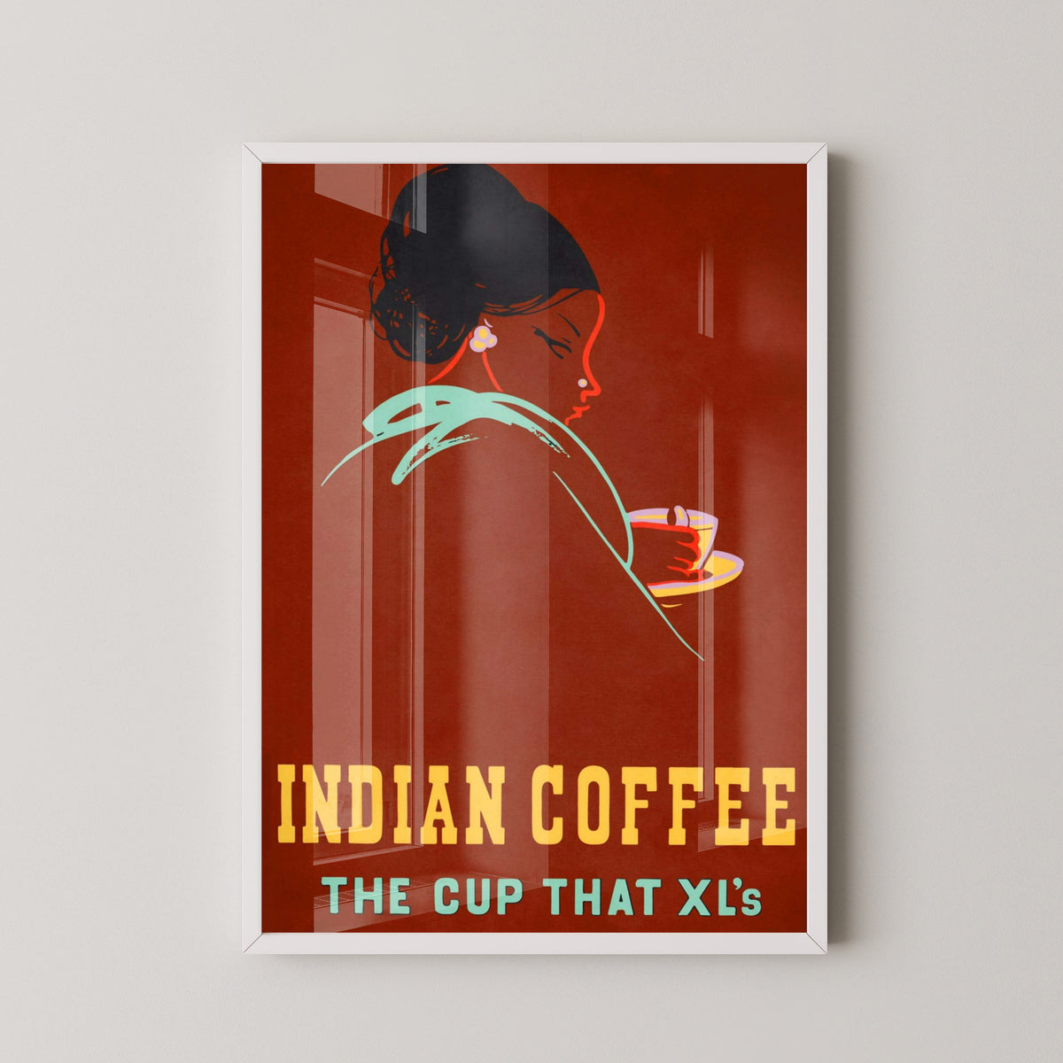 Vintage Indian Coffee Poster – Bangalore Coffee Board Ad – white frame mockup